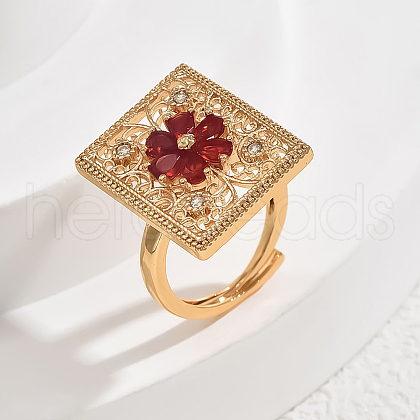 Brass Micro Pave Cubic Zirconia Adjustable Finger Rings for Women NX5384-3-1