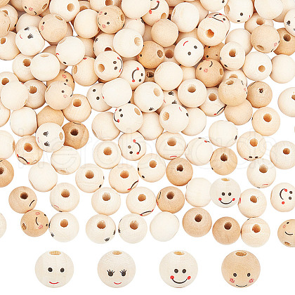 GOMAKERER 200Pcs 4 Styles Printed Wood Beads WOOD-GO0001-05-1