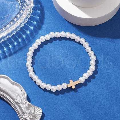 ABS Plastic Imitation Pearl Round Beads Stretch Bracelets BJEW-JB11605-03-1