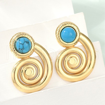 Spiral 304 Stainless Steel Synthetic Turquoise Stud Earrings for Women EJEW-U046-13G-1