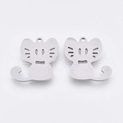 Non-Tarnish 201 Stainless Steel Kitten Pendants STAS-T044-123P-1