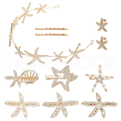  8 Style Starfish Alligator Hair Clips & Stud Earrings & Headband Set AJEW-PH0011-44-1
