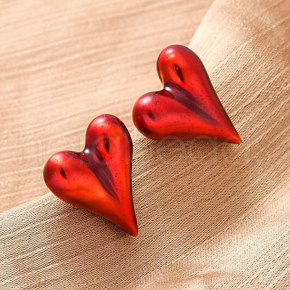 Heart Brass Enamel Stud Earrings EJEW-S274-01G-1