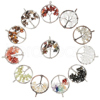 12Pcs 12 Colors Gemstone Pendants G-PH0001-33-1