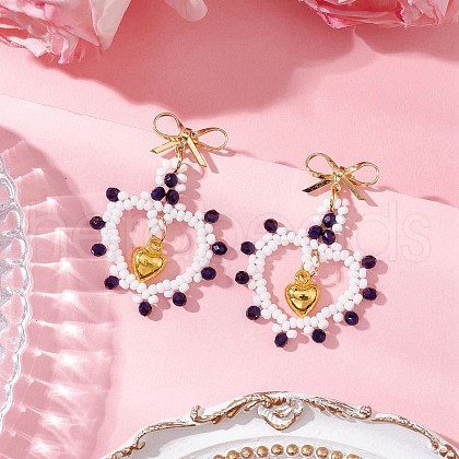 Glass Seed Beads Dangle Stud Earrings EJEW-MZ00396-01-1