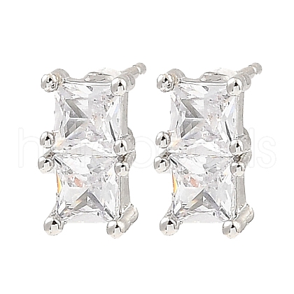 Brass Pave Clear Cubic Zirconia Rectangle Stud Earrings for Women EJEW-G362-08P-1