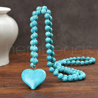 Synthetic Turquoise Pendant Round Beaded Necklaces for Women FS-WGECE81-02-1