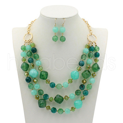 Alloy & Resin Beaded Multilayer Necklaces & Dangle Earrings Sets FS-WGF1004-01-1