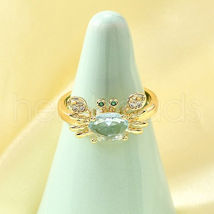 Ocean Theme Brass Micro Pave Cubic Zirconia Cuff Rings for Women RJEW-F184-17F-G-1