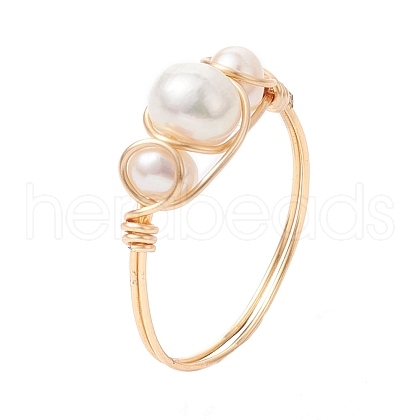 Mother's Day Jewellery Natural Pearl Finger Rings RJEW-JR00604-01-1
