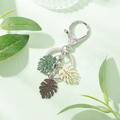 Tropical Leaf Baking Painted Alloy Pendant Keychains KEYC-JKC01270-01-1