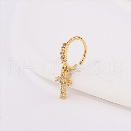 Brass Micro Pave Clear Cubic Zirconia Dangle Hoop Nose Rings FS-WG904D6-03-1