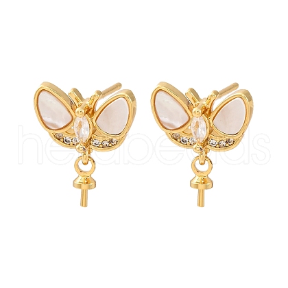 Brass Micro Pave Cubic Zirconia Shell Stud Earrings Findings KK-D363-01C-G-1