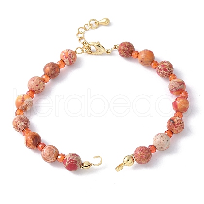 Cubic Zirconia & Natural Dyed Round Imperial Jasper Beaded Bracelet Making KK-F892-23G-1