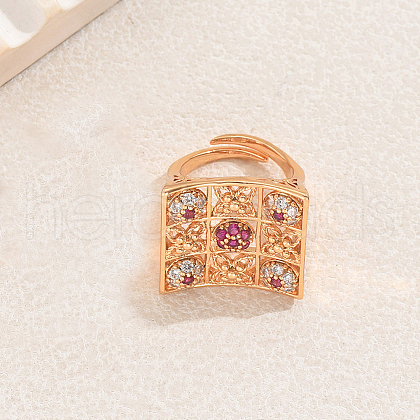Geometric Square Brass Micro Pave Cubic Zirconia Adjustable Finger Rings for Women JA7763-1-1
