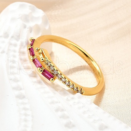 Brass Micro Pave Cubic Zirconia Cuff Rings for Women RJEW-H247-03G-1