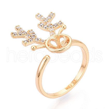 Antler Brass Micro Pave Clear Cubic Zirconia Cuff Ring Settings KK-T076-26G-1