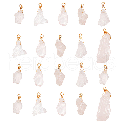 HOBBIESAY 20Pcs Raw Rough Natural Rose Quartz Pendants G-HY0001-39-1