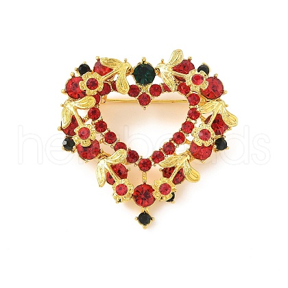 Heart Zinc Alloy Rhinestone Brooches for Backpack Clothes JEWB-R069-01A-G-1