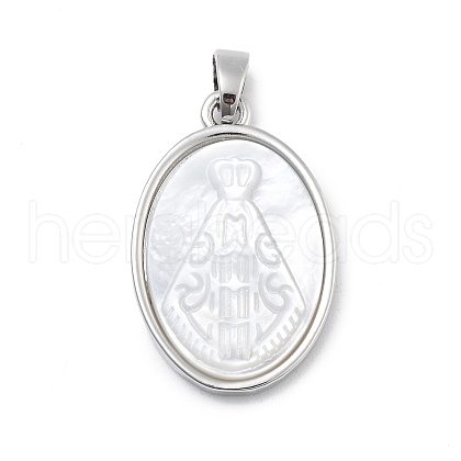 Brass Pave Carved Natural White Shell Religion Oval Pendants KK-D367-04P-D-1