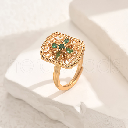 Brass Micro Pave Cubic Zirconia Adjustable Finger Rings for Women VV2649-1-1