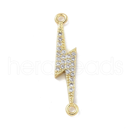 Rack Plating Brass Micro Pave Clear Cubic Zirconia Lightning Bolt Connector Charms KK-A234-067G-1