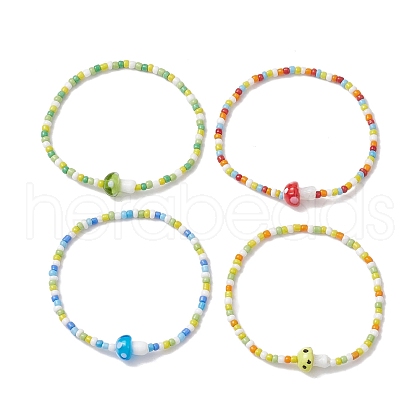 4Pcs 4 Colors 3mm Round Glass Seed Beads Stretch Bracelet Sets BJEW-TA00522-1