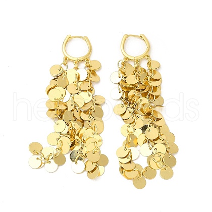 Rack Plating Brass Flat Round Tassel Dangle Hoop Earrings EJEW-E270-18G-1