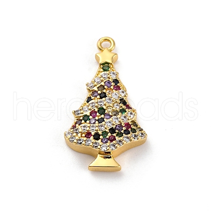Christmas Series Brass Micro Pave Cubic Zirconia Pendants KK-Q010-01G-05-1