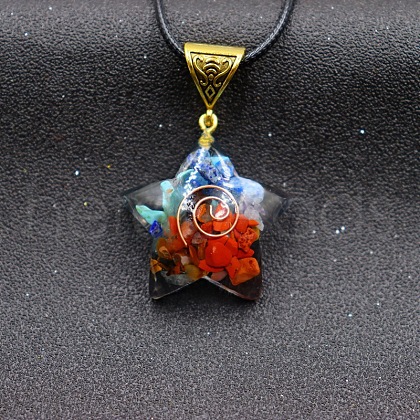 Resin with Chakra Stone Inside Pendant Necklaces FS-WG1C90E-03-1