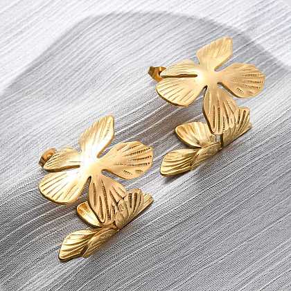 Flower with C-Shaped 304 Stainless Steel Stud Earrings for Women EJEW-A131-01C-G-1