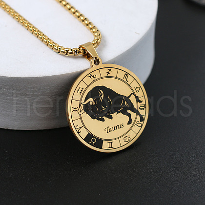 Flat Round with Constellation 201 Stainless Steel Pendant Necklaces WG10AD9-02-1