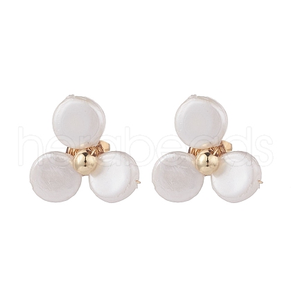 Shell Pearl Flower Stud Earrings with Brass Pin for Women EJEW-JE04829-1