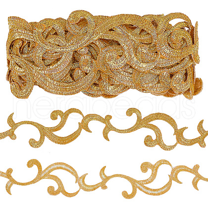 3.8M Ethnic Style Iron on/Sew on Embroidery Flower Polyester Lace Trim Ribbon OCOR-WH0070-121A-1
