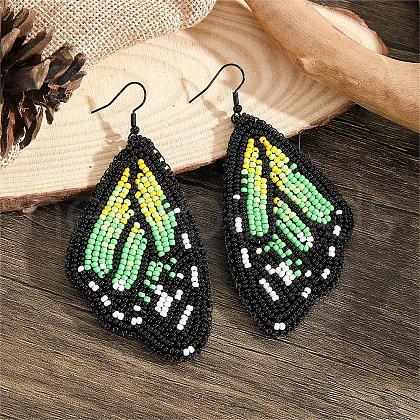 Bohemian Style Handmade Glass Seed Beads Butterfly Wing Dangle Earrings BA4047-1-1