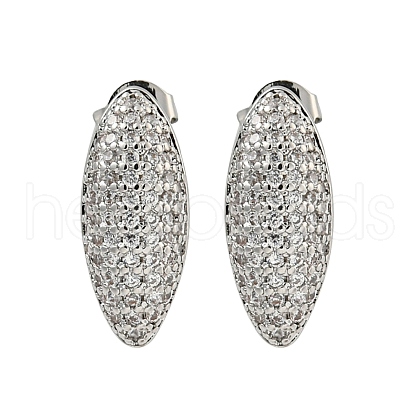 Oval Clear Cubic Zirconia Stud Earrings EJEW-N054-45P-1
