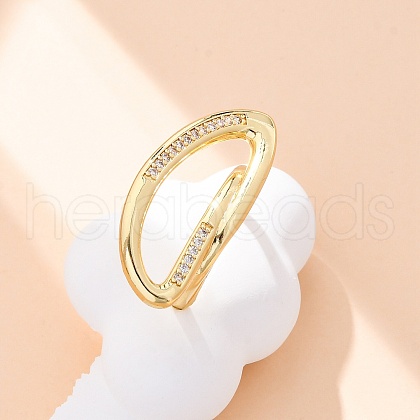 Brass Micro Pave Clear Cubic Zirconia Cuff Rings for Women RJEW-U043-13G-1