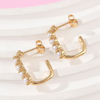 304 Stainless Steel Plastic Imitation Pearl Rectangle Stud Earrings EJEW-M105-09G-1