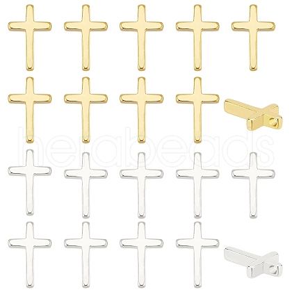 BENECREAT 20Pcs 2 Colors Brass Tiny Cross Charms KK-BC0012-55-1