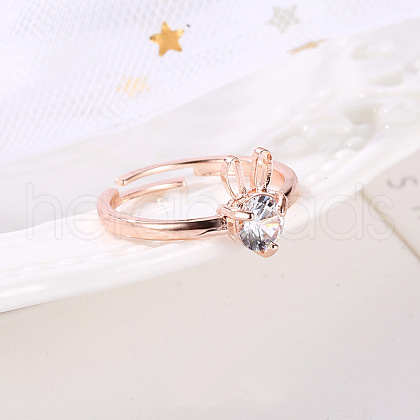 Rabbit Brass Micro Pave Clear Cubic Zirconia Finger Rings for Women FS-WG73E82-01-1
