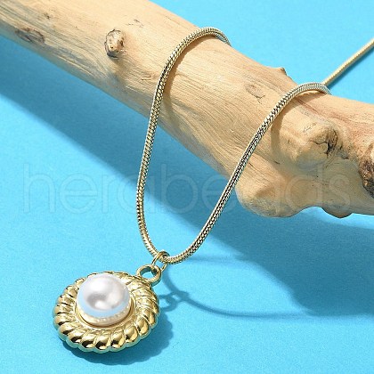 Shell Pearl Pendant Necklace with Ion Plating(IP) 304 Stainless Steel Chains NJEW-K255-19G-1