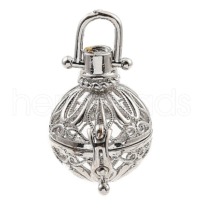 Rack Plating Brass Bead Cage Pendants KK-D025-01A-P-1