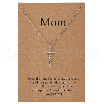 Mother's Day Stainless Steel Mama Cross Pendant Necklaces for Women WG93A9C-01-1