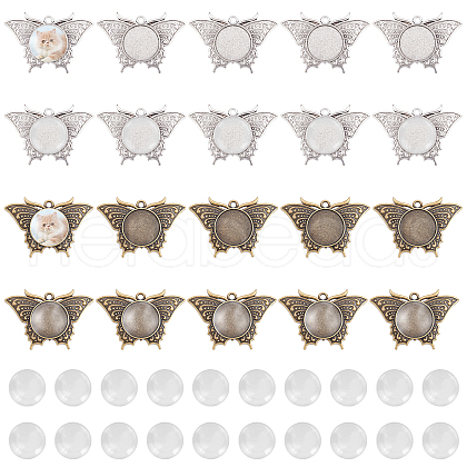   20Pcs 2 Colors Butterfly Alloy Pendant Cabochons Settings DIY-PH0003-27-WH-1