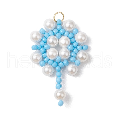 Handmade Glass Seed Beaded Flower Pendants PALLOY-MZ00498-01-1