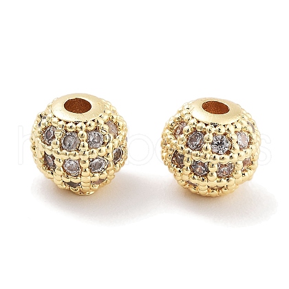 Brass Micro Pave Clear Cubic Zirconia Beads KK-P271-19G-1