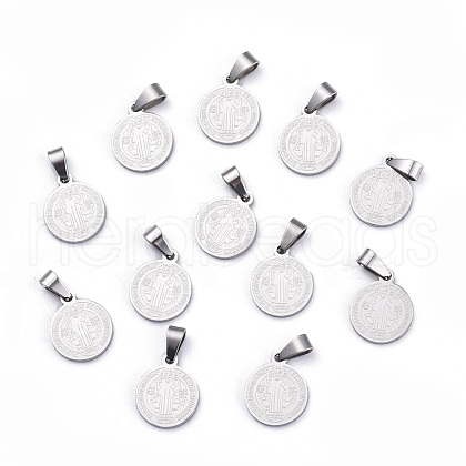 Flat Round with San Benito & Word 304 Stainless Steel Charms STAS-I036-03C-1