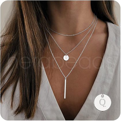 3Pcs Simple Style Brass Coin Letter Rectangle Pendant 3 Layer Necklaces FS-WG4BDA4-38-1