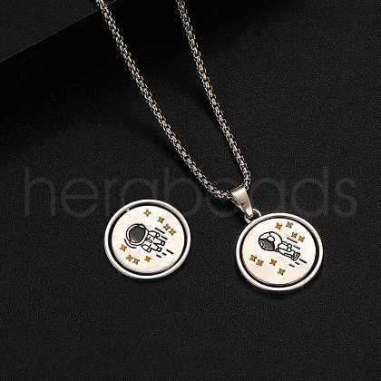 Rotatable Alloy White Enamel Pendant 316 Surgical Stainless Steel Chain Necklaces for Men FS-WG50373-03-1