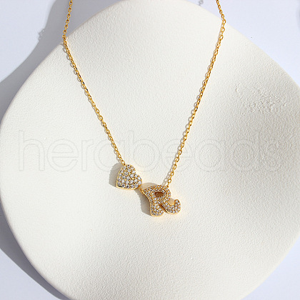 Heart Initial Brass Micro Pave Clear Cubic Zirconia Pendant Necklaces FS-WG89C2E-18-1